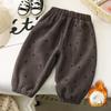 Baby Girls Boys Warm Fleece Kids Printed Pants Thicken Warm Plus Velvet Trousers Autumn Winter Children's Clothing Korean Style