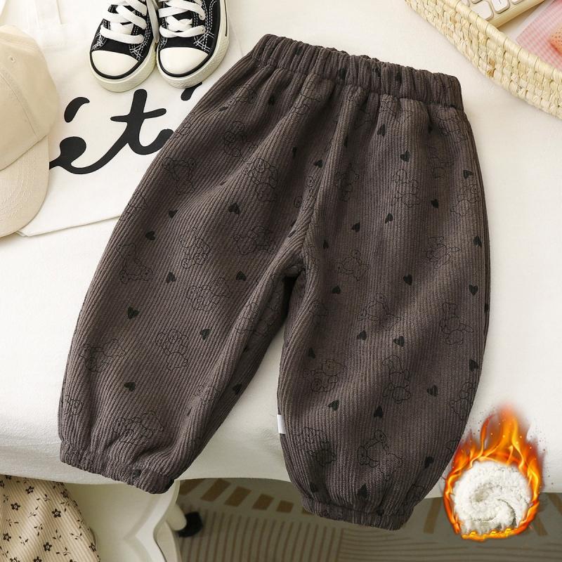 Baby Girls Boys Warm Fleece Kids Printed Pants Thicken Warm Plus Velvet Trousers Autumn Winter Children's Clothing Korean Style