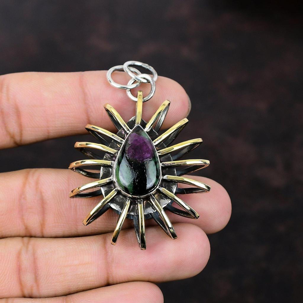 Ruby Zoisite Pendant Cage Jewelry 925 Sterling Silver Pendant 18K Gold Plated Pendant Gemstone Handmade Jewelry Gift For Mom Amazing Pendant