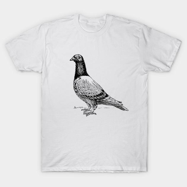 Men Black Print T-shirt Vintage Pigeon No-Cut Transfer Paper Print Cotton Tshirt M белый