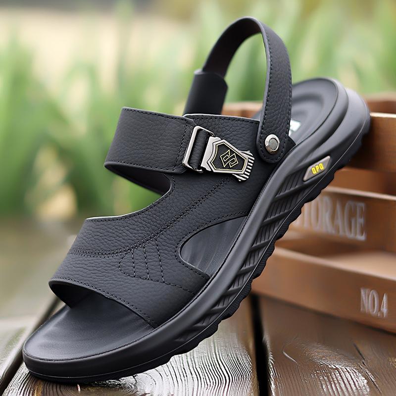 

Sandals cowhide breathable soft sole dual-purpose driving dad shoes wear casual beach shoes 2025 38