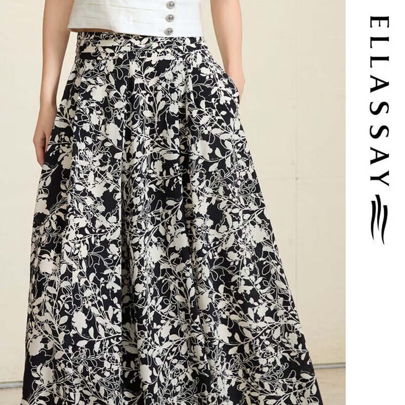 ELLASSAY Women's Silk Print Loose Wide-Leg Skirt Pants