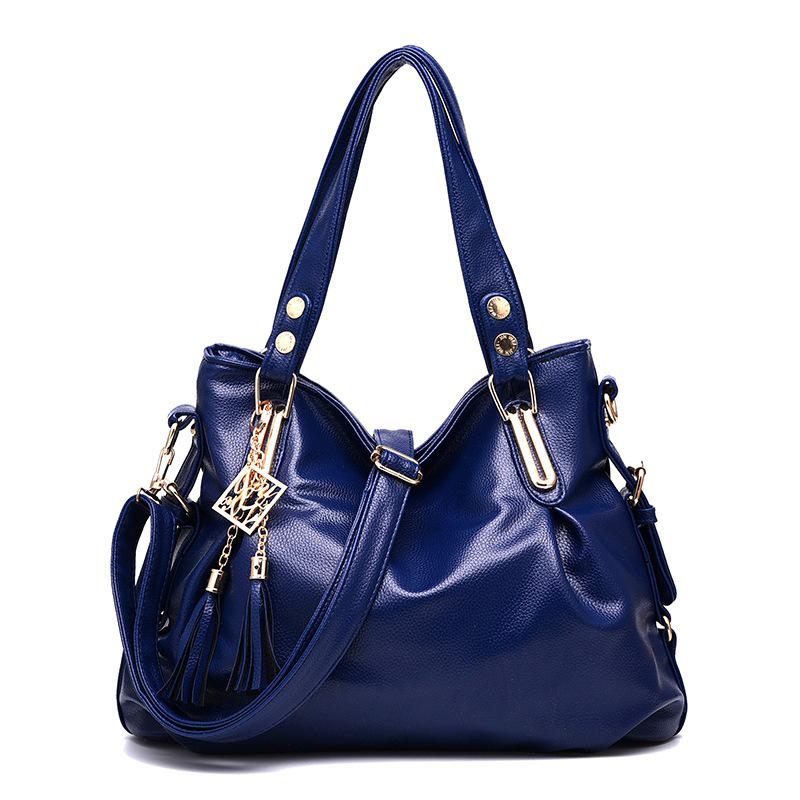 

Handbag Women s Bag 2026 New Fashion Soft Leather One-shoulder Messenger Bag for Middle-aged and Elderly 37x12x27cm синий