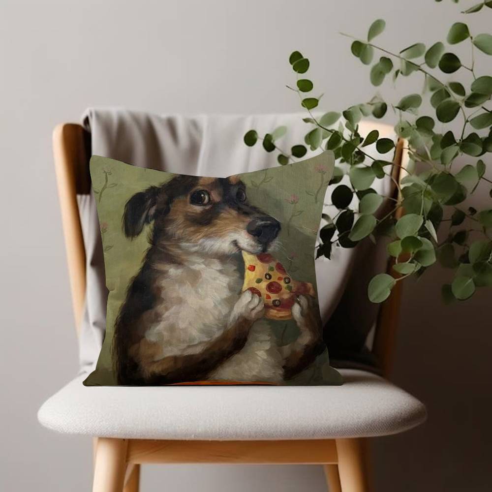 Funny Cute Puppy Eating Pizza Animal Cushion Cover Inches Farmhouse Decor Home Throw Pillow Covers for Couch Decorations