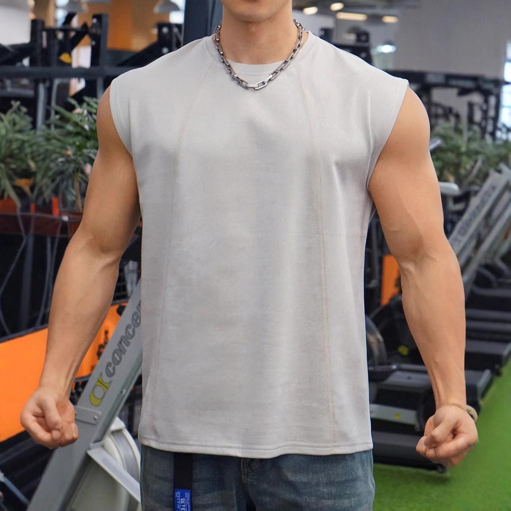Summer Knitted Vertical Bar Fitness Sports Leisure Slim Fit Tank Top For Men Sleeveless Wide Shoulder Tank Top For Men