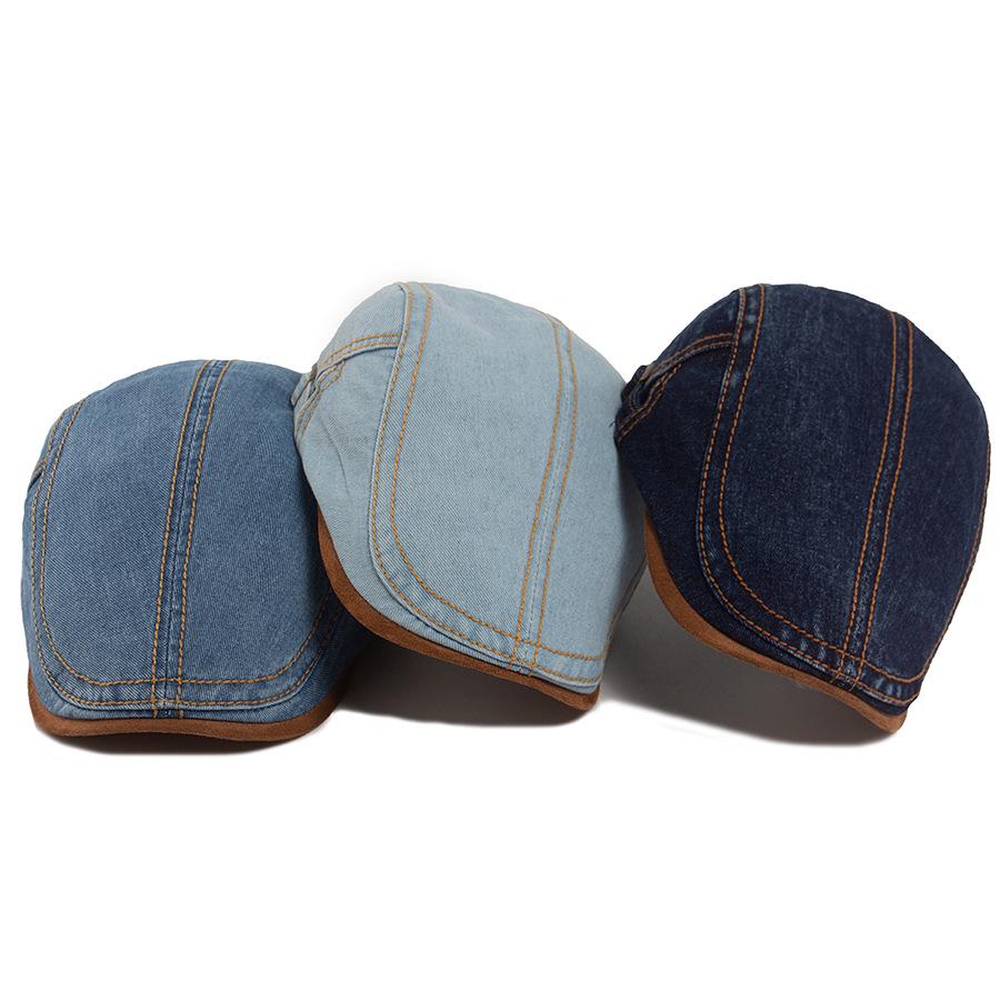 Boina Unisex Vintage Lavada Denim Color Block - Primavera/Otoño Gorra Plana Casual