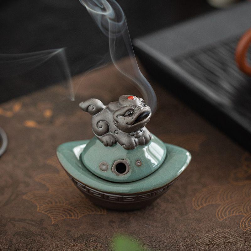 Chinese Pixiu Mini Incense Burner - Feng Shui Wealth Luck Decor for Home Office, Meditation & Zen Altar Use