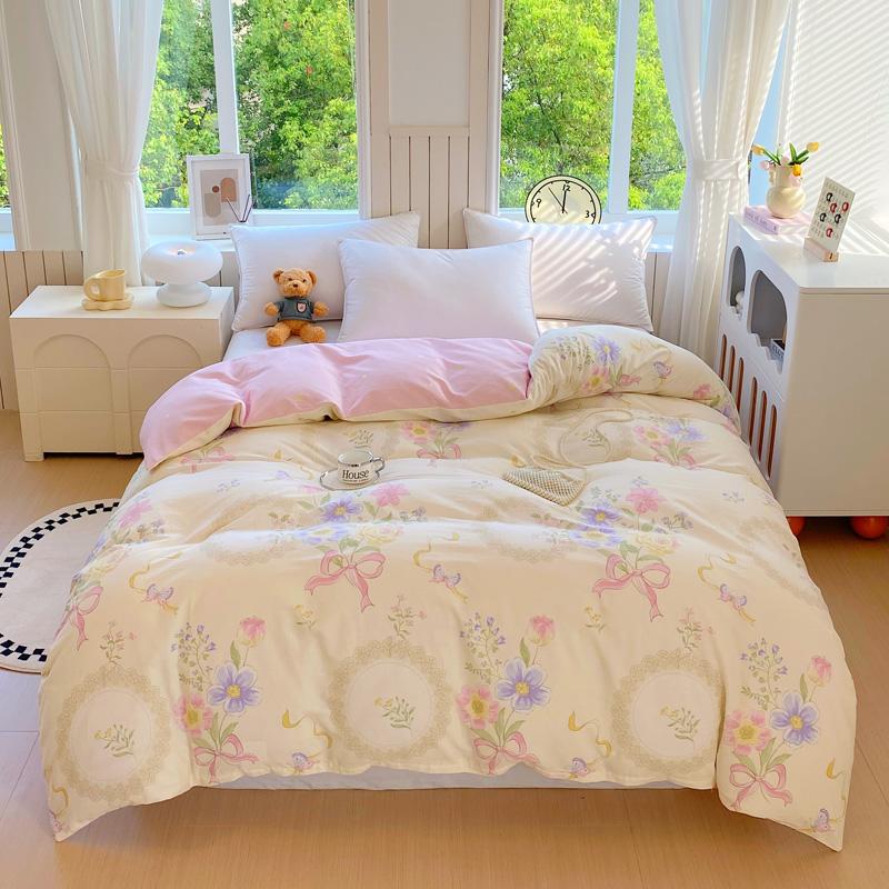 1pc 100% Cotton Floral Duvet Cover Soft Skin-Friendly King Size Comforter Cover with Zipper Spring Summer Breathable Quilt Cover