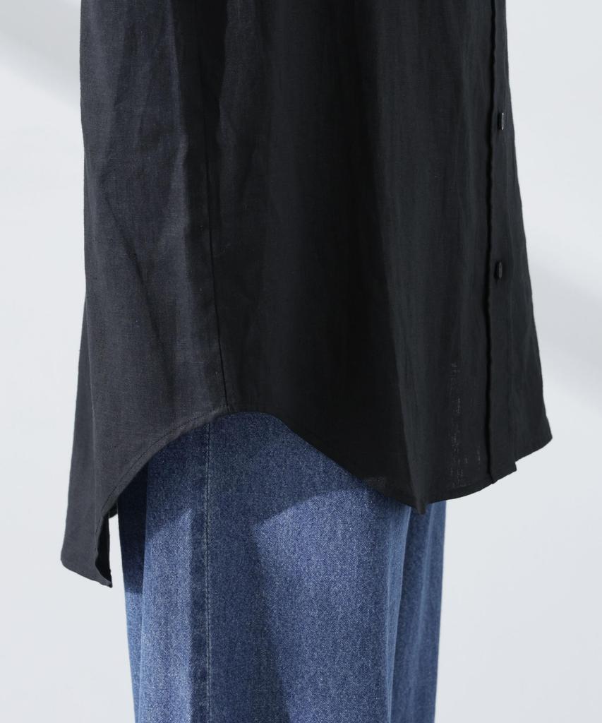 Nano Universe Linen Basic Wide F Anti-Smell Shirt, Women's, 010, Black, 673-5120309