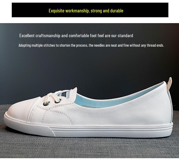 2025 Frühling/Sommer Weißes Echtleder Damen Sneaker mit flachem Ausschnitt - Neuer vielseitiger dünner Stil