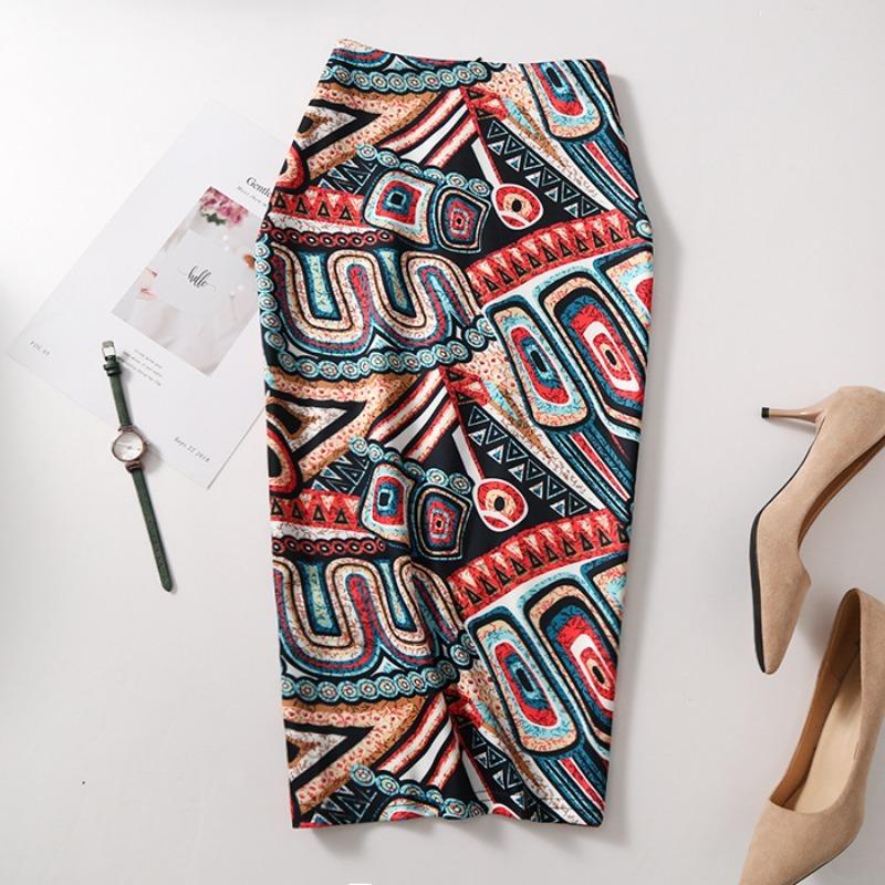 Printed Elegant Temperament Skirt Ladies Fashion Floral Bag Hip Skirt Sexy Summer Cool Retro Style