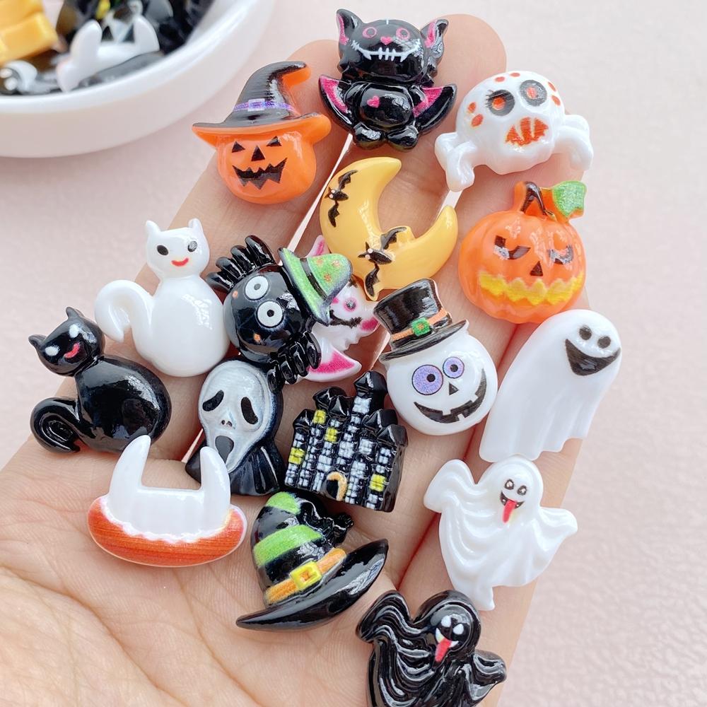 30Pcs New Cute Resin Halloween Collection Flat Back Free Shipping Ornament Jewelry Making Manicure Hairwear Accessories