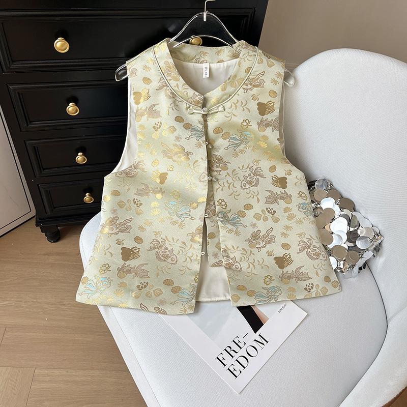 New gold and jade embroidered woven vest women's thin temperament versatile vest top