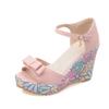 Plus size 34-43 Bowknot Women Summer Open Toe Wedges Sandals Print Platform Women Sandals Pink Blue High Heels Sandalias WSH3923