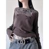Cross-border vintage feather wing print foreign trade European and American printed crew neck elegant commuter long-sleeve women