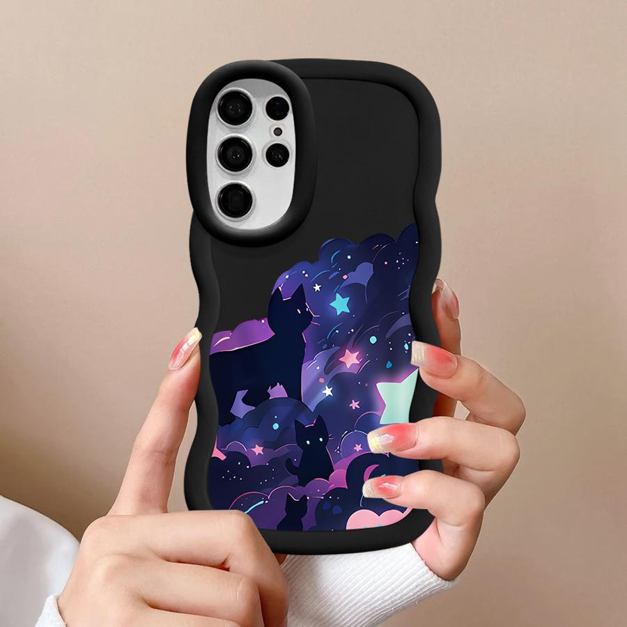 Case for Samsung Galaxy A26 S24 S25 S21 S23 Plus A25 S22 Ultra S20 FE Soft Phone Cover A55 A35 A34 A54 A36 A24 Black Cat Starry