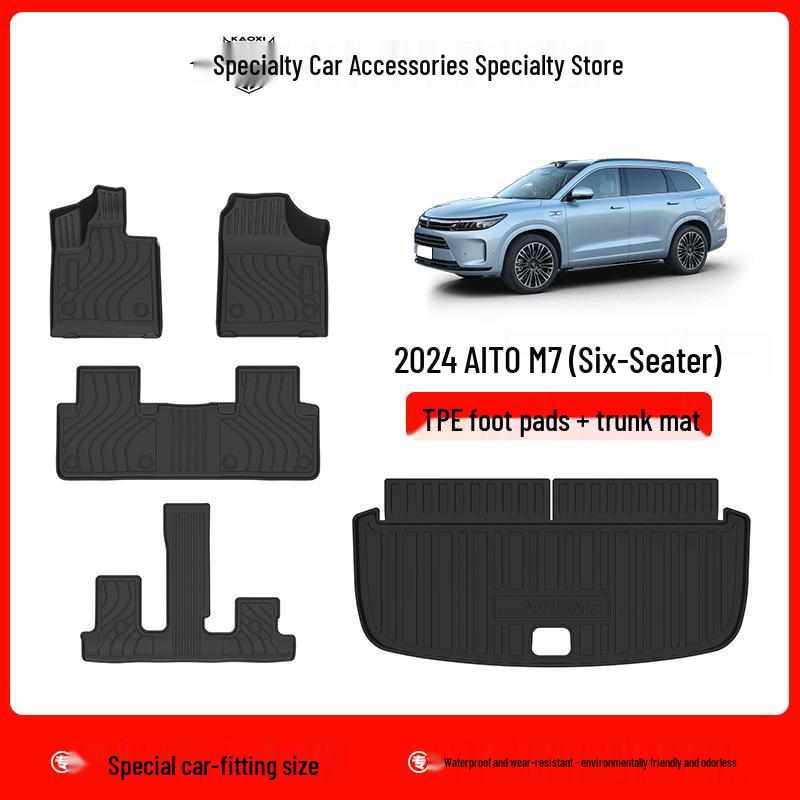 Eco-Friendly Trunk and Floor Mat Set for AITO Wenjie M7: Wear-Resistant, Waterproof TPE Backrest Pad with Storage Pocket