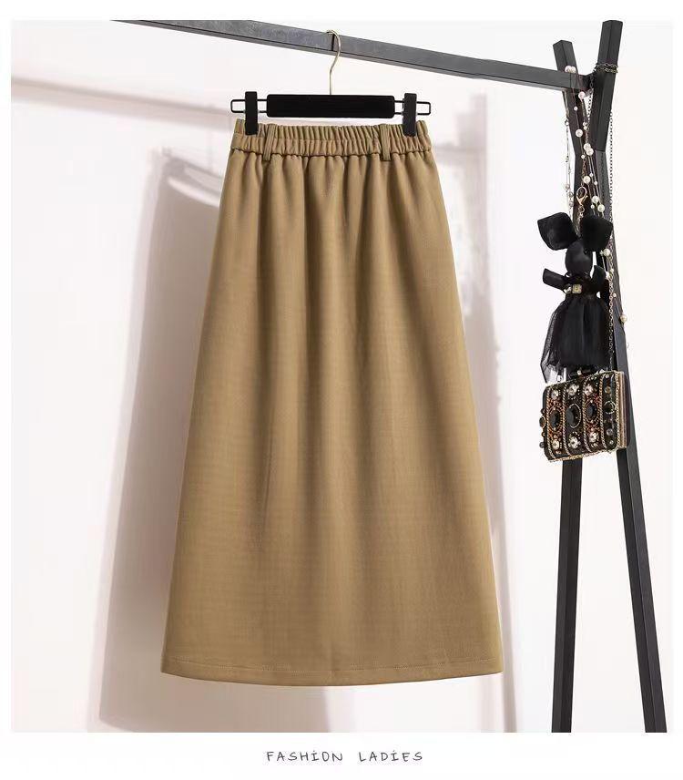 2025 Plus Size Retro Midi A-line Skirt: High Waist, Slimming, Versatile Women's Fashion for Autumn/Winter