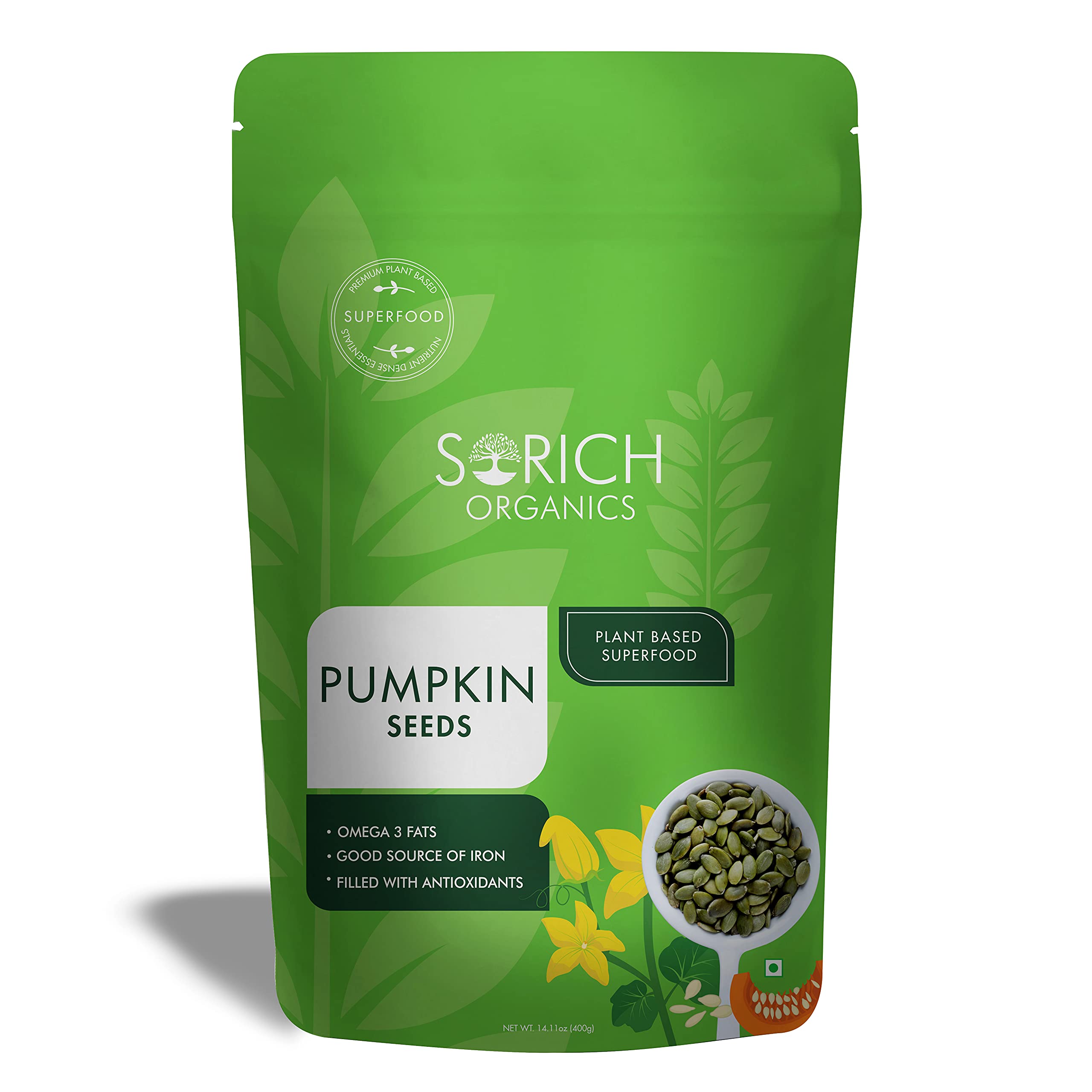 Sorich Organics Raw Pumpkin Seeds 400g | Pumpkin Seeds for Eating | Unroasted Pumpkin Seed 400gm | Healthy Snacks | Diet Food | Immunity Booster