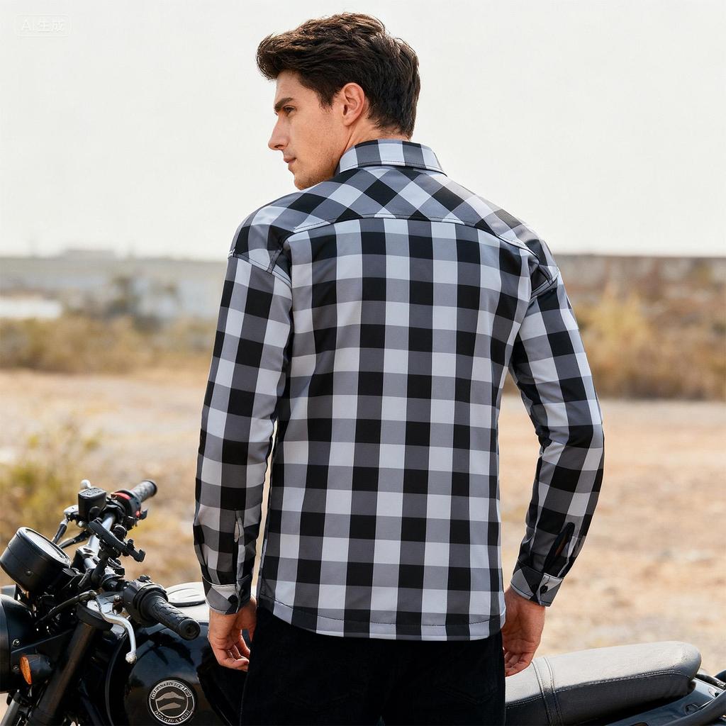 Wosawe Unisex Retro Motorcycle Armored Shirts Winter Thermal Fleece Motorcycle Jacket with Back Shoulder Elbow Protector