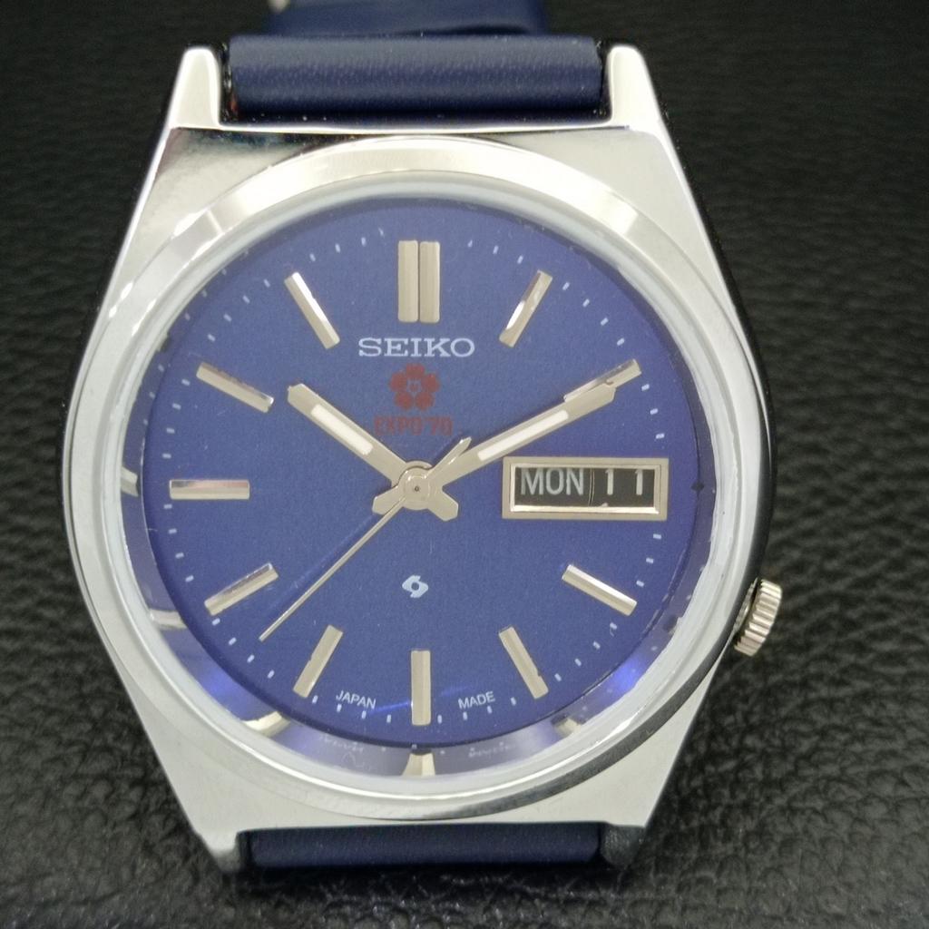 REFURBISHED VINTAGE SEIKO EXPO 70 AUTOMATIC JAPAN MENS BLUE DIAL WATCH a433574-2 R117-a433574