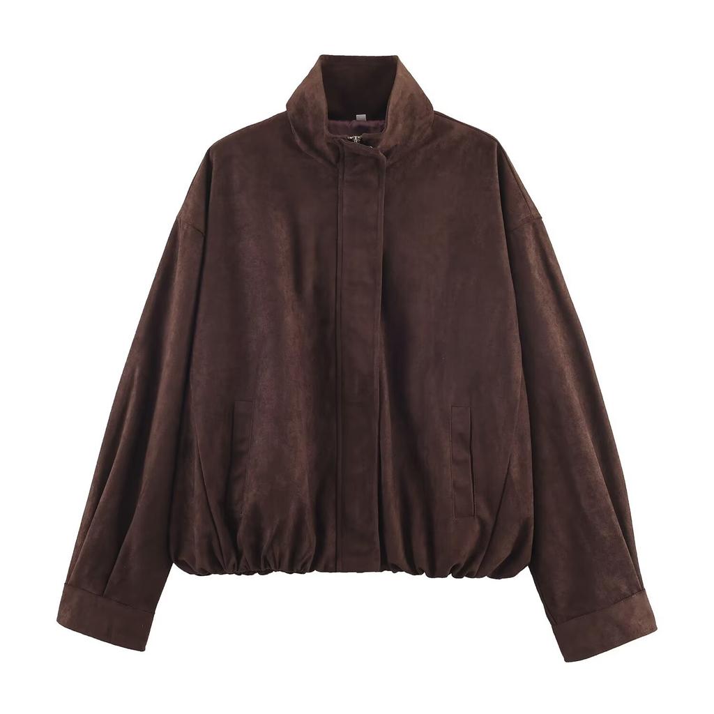 European and American style, new women's clothing, retro loose short anti-velvet leather jacket 4341878