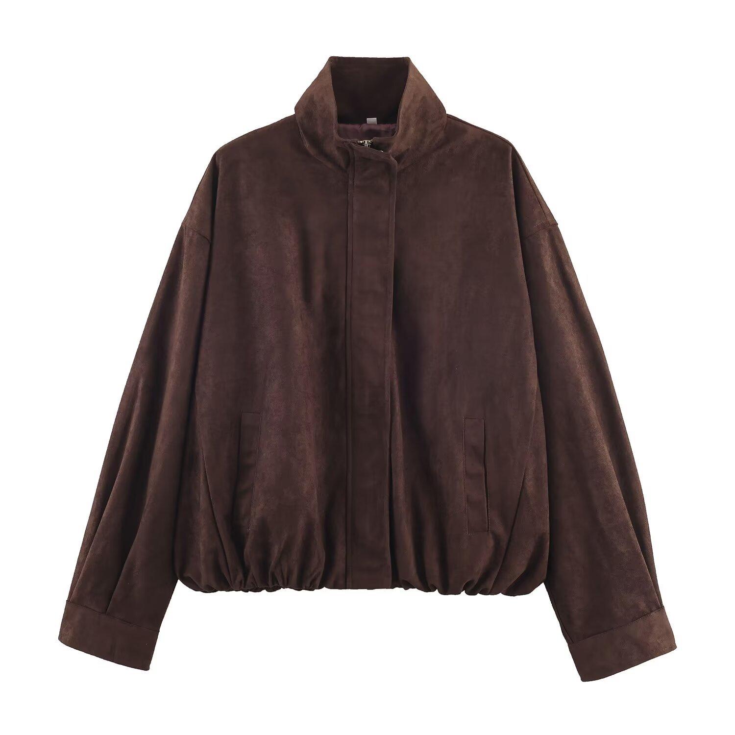 Europäischer und amerikanischer Stil, neue Damenbekleidung, Retro lockere kurze Anti-Samt-Lederjacke 4341878 L dunkelbraune