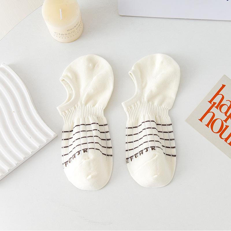 Striped Women's Non-falling Socks Go Well with Summer Thin Cotton Socks, Casual Women's Boat Socks, Low-top Shallow Invisible Socks