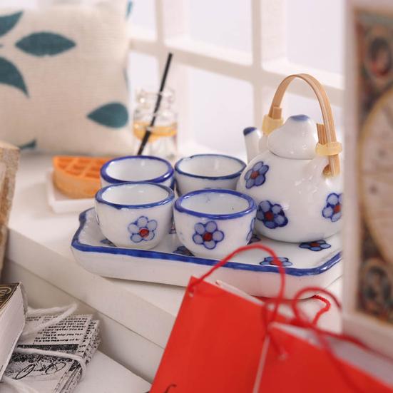 1 Set 1:12 Mini Teapot Cup Realistic Decorative Ceramics Japanese Style Porcelain Tea Kit Dollhouse Accessories for Living Room