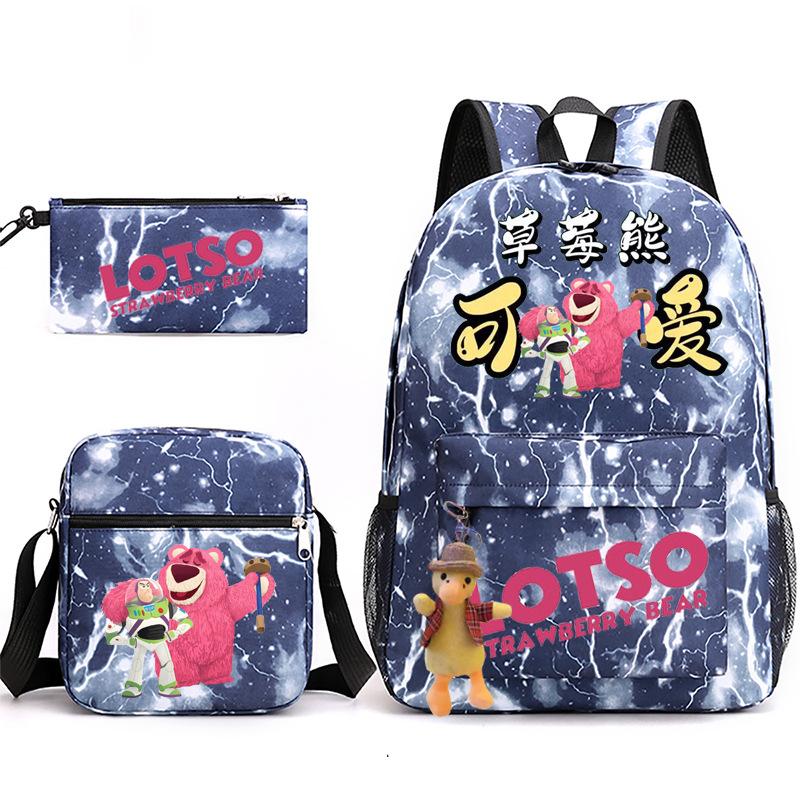 3 Piece School Backpack Set for Students Large Capacity Oxford Cloth Schoolbag with Shoulder Strap and Pencil Case