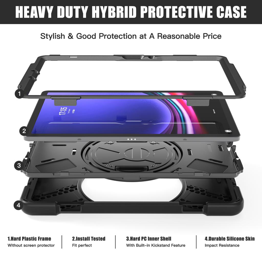 Rugged Case Universal For Galaxy Tab S10 Lite S9 FE S8 S7 SM-X400 X406 X520 X526 X510 516 X710 716 X700 706 T870 875 Stand Cover