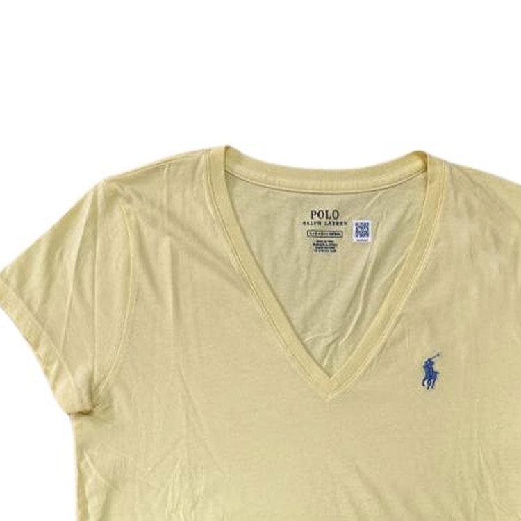 Polo Ralph Lauren Solid Color Logo Embroidered V-Neck Short Sleeve T-Shirt Women Tops Yellow 211682523-089