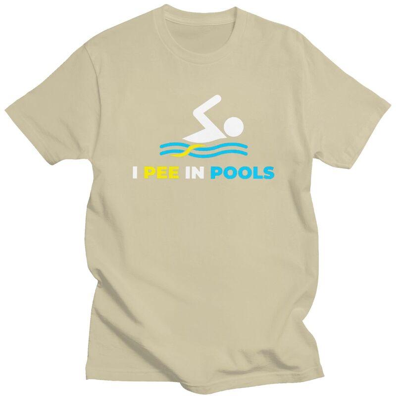 Individuelles Mode Lustiges Schwimmen Ich Pisse in Pools T-Shirt Herren Kurzarm-T-Shirts Streetwear Tee 100% Baumwolle Übergroßes T-Shirt Geschenk