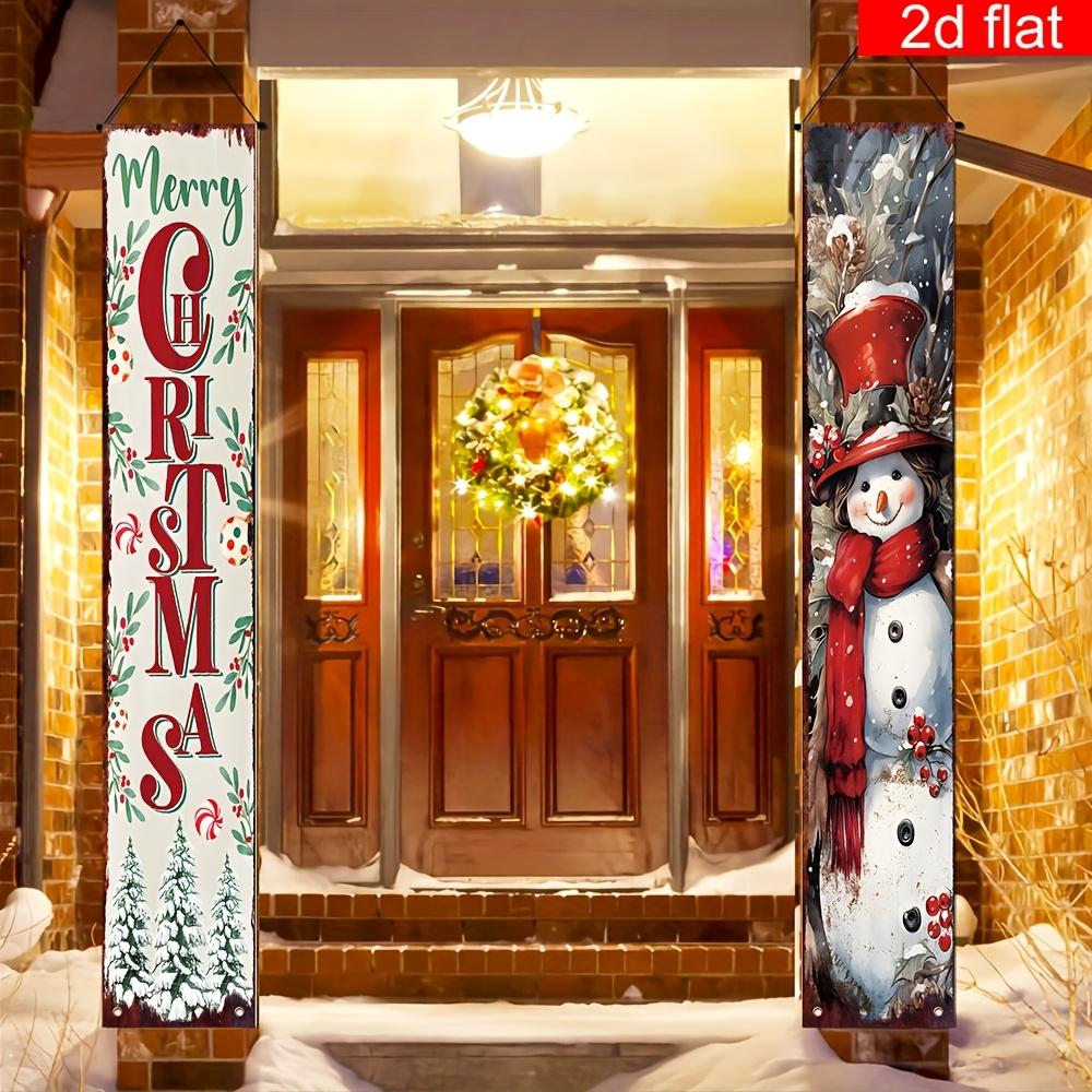 Merry Christmas Couplet Banner Snowman 1 Pair Polyester Indoor Outdoor Decor