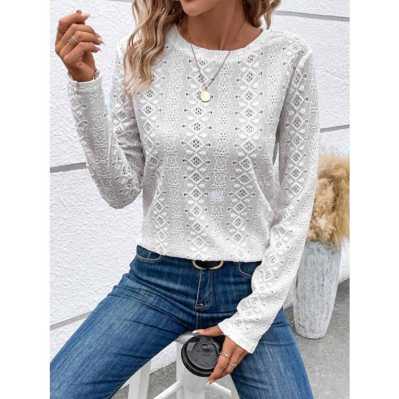 Solid Long Sleeve Lace Casual Pullover Unisex Shirt