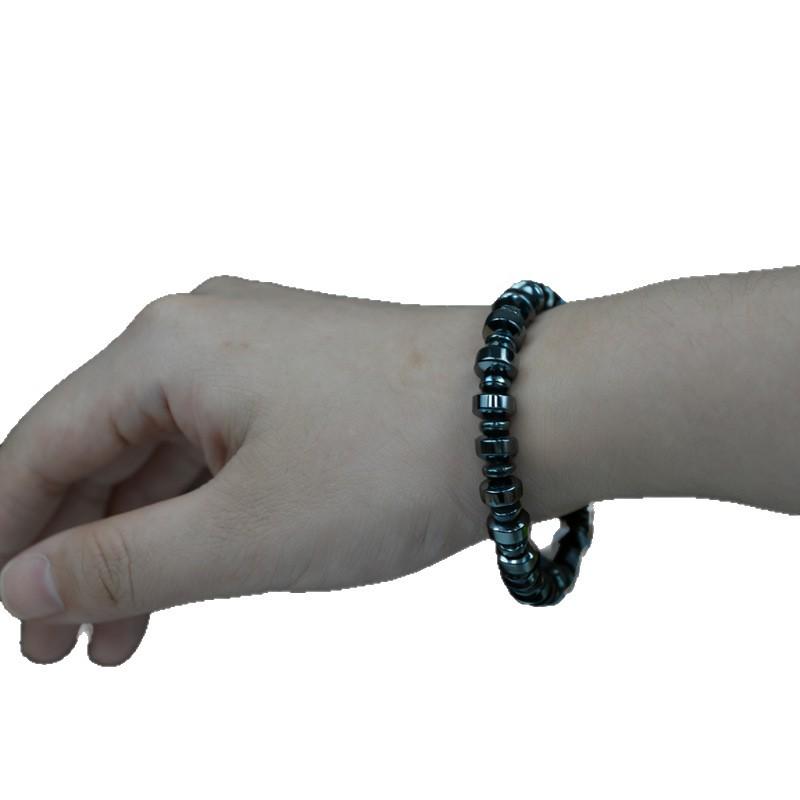 Ručně tkaný náramek z hematitu a černého žlučového kamene s korálky