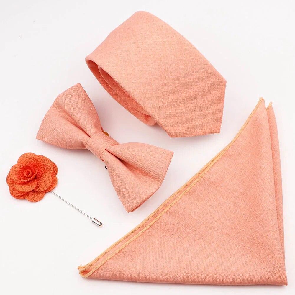 Sada 4ks kravat, Pánské, Šalvějová zelená, Motýlek na kravatu z bavlny, Brož na manžetové knoflíčky, K obleku pro ženicha, Svatba,