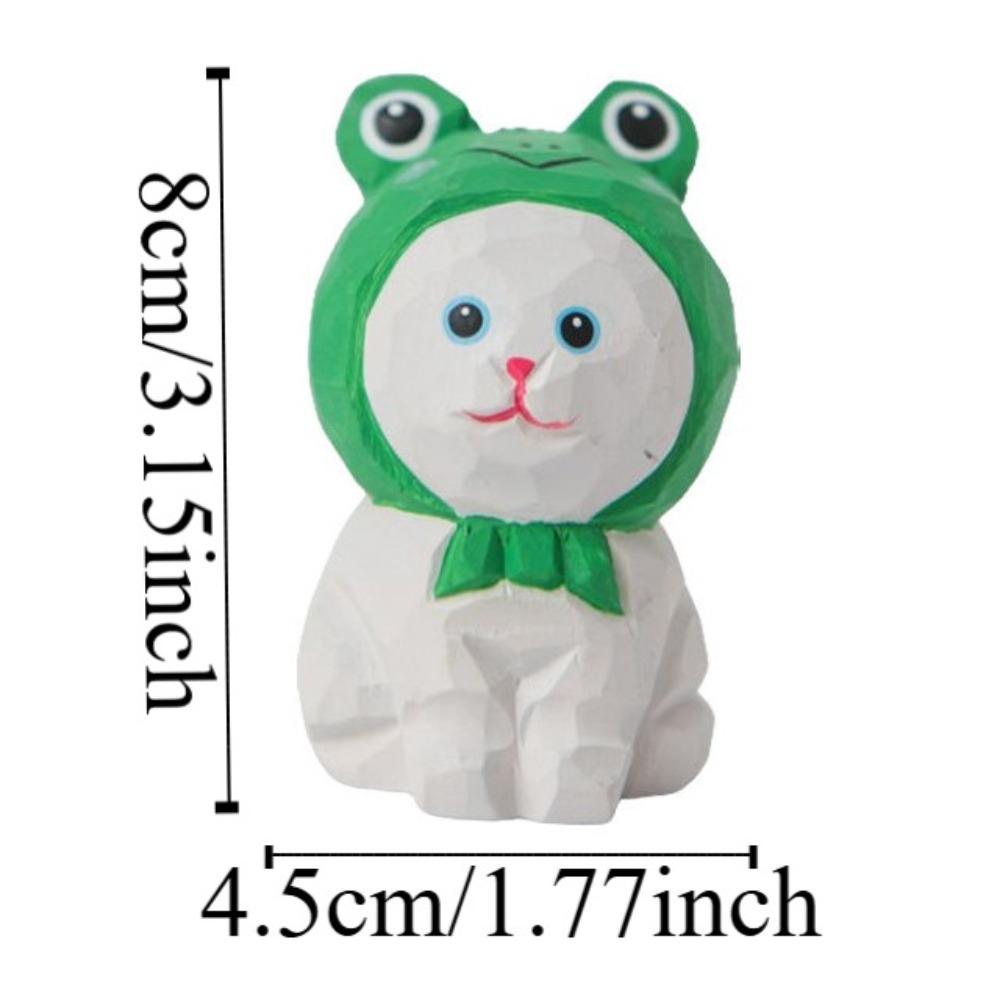 Solid Wood Painted Cartoon Cat Sculpture Handmade Hand Engraving Cat Decorations Girls