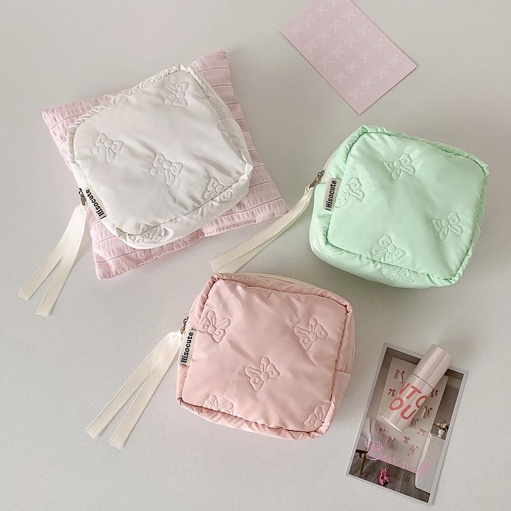 Chic Embossed Small Bow Makeup Bag & ID Wallet