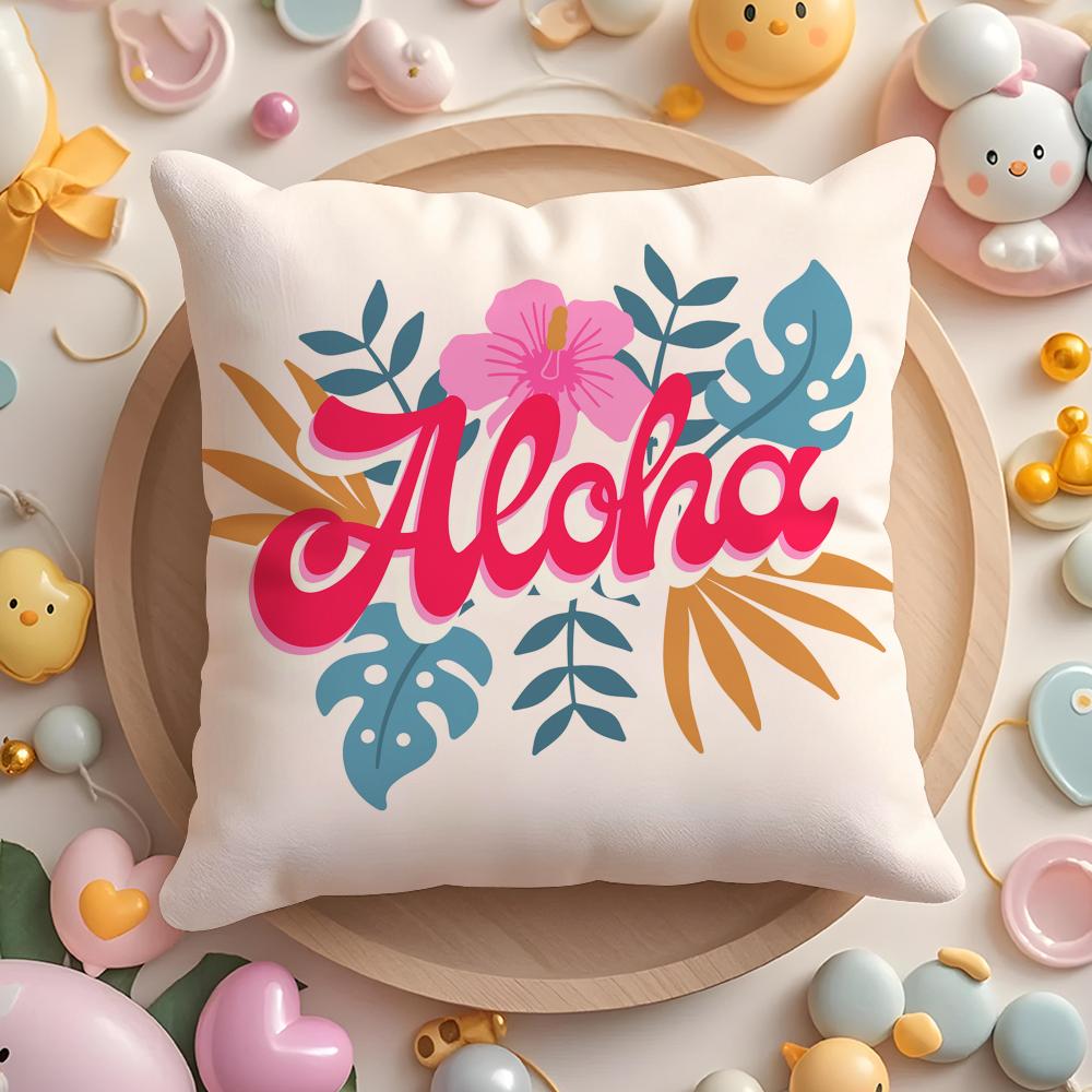 Aloha Hibiscus Design Cushion Cover Plush Fabric Soft Double-Sided Printed Sofa Warm Winter Home Gift Pillow Case