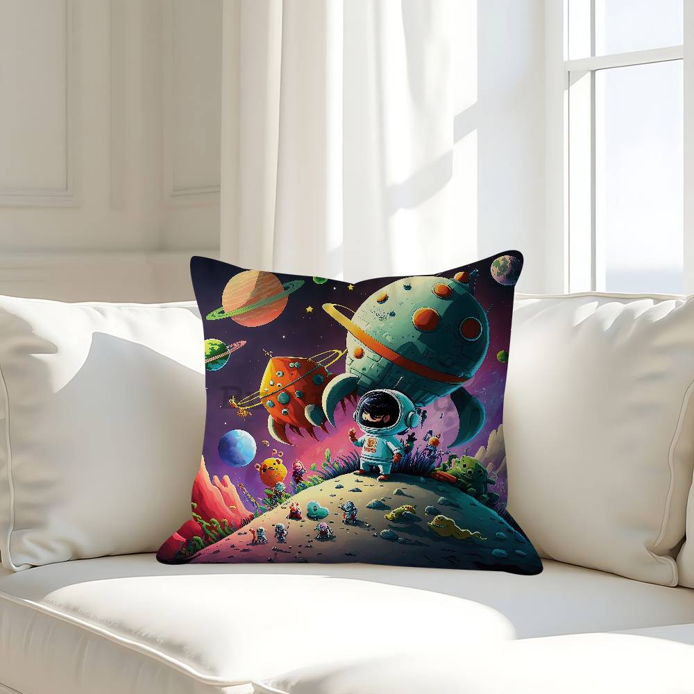 

Cartoon Space Astronaut Pillow Case Removable Washable Cushion Cover – All-Season Soft Linen 16x16Inch