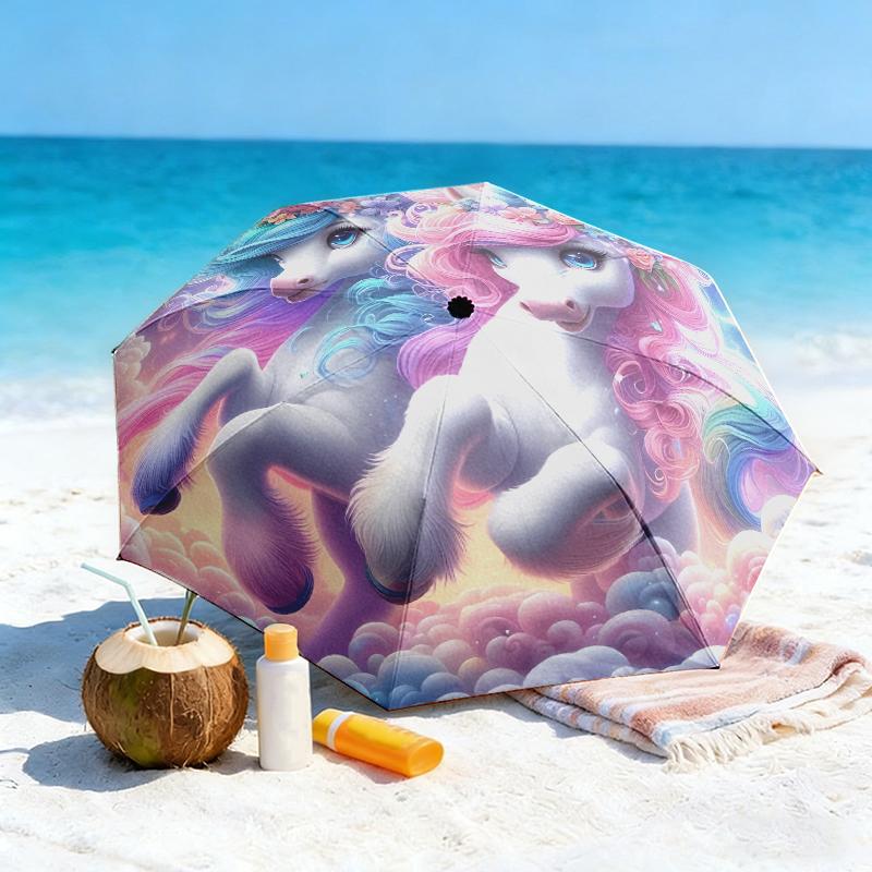 1pc Unicorn Twins Umbrella Portable Folding Umbrella Iron Frame Hole Bone Structure Outdoor Home Umbrella
