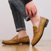 Plus Size Men's Genuine Leather Slip-On Loafers  - Casual Driving Shoes with Heel
