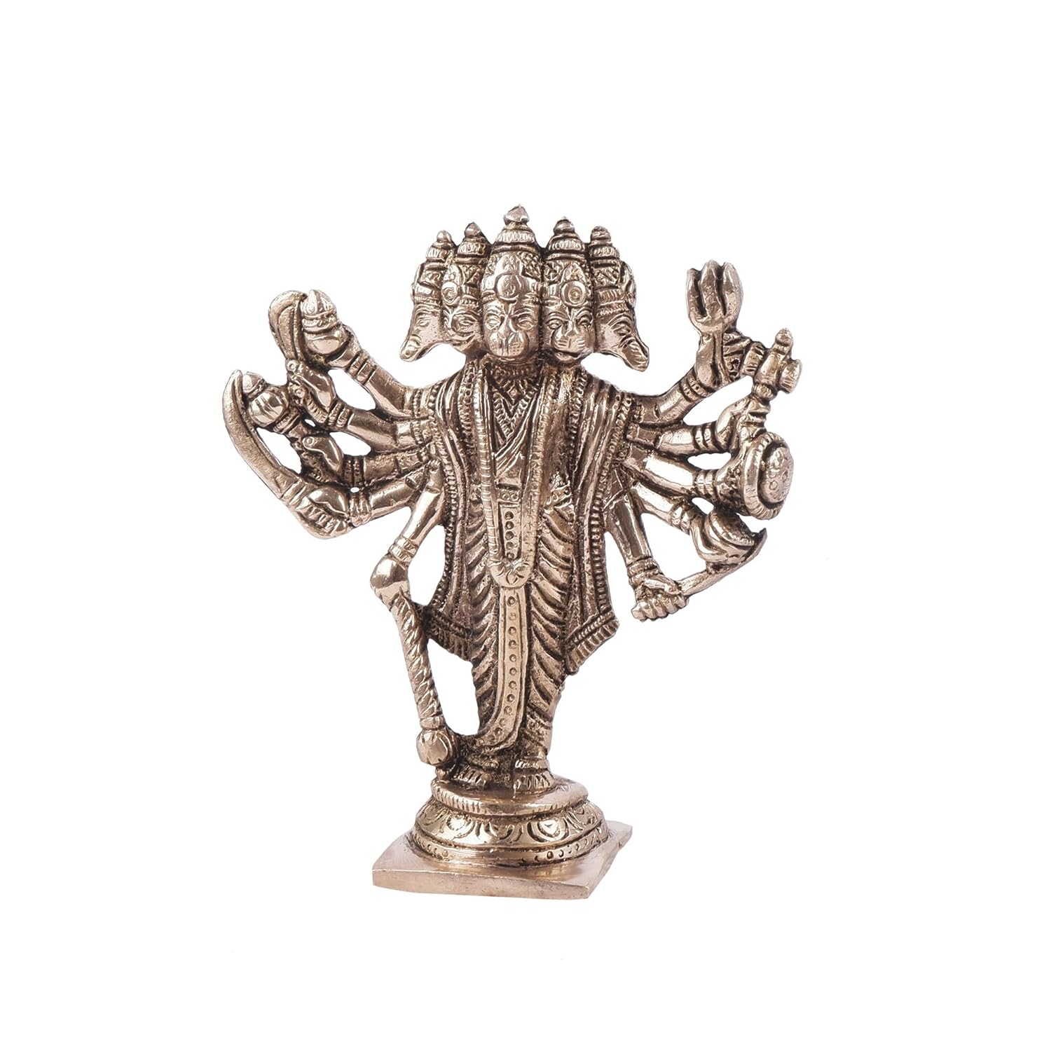 Lord Panchmukhi Hanuman God Idol, Religious Murti, Brass, Gold - 14 Cm