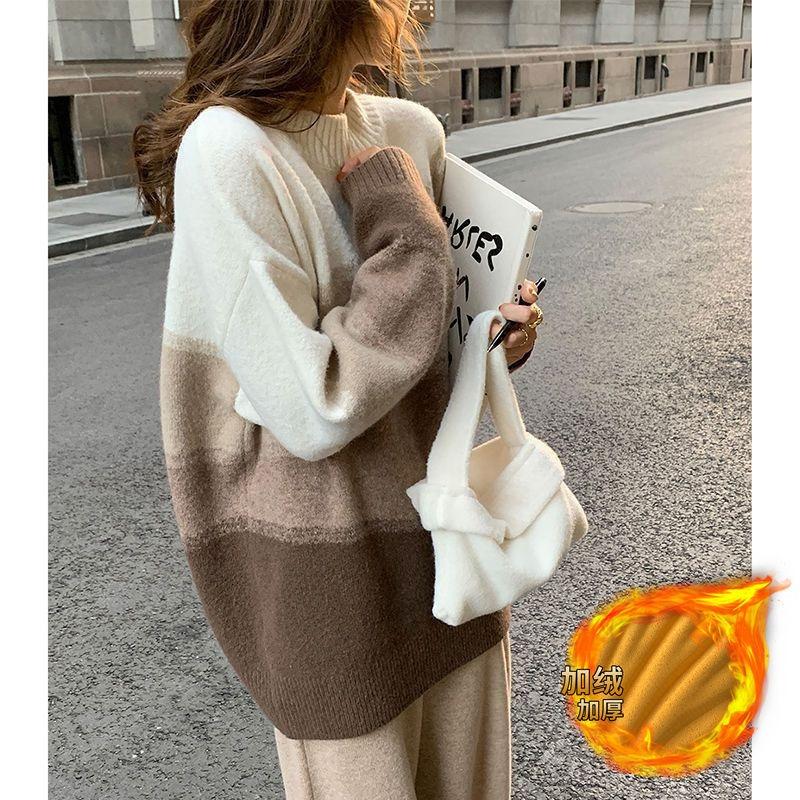 Autumn and Winter New Niche Design Casual Sweater Loose Fashion Pullover Knitted Sweater Lazy Wind Top Women