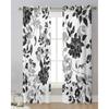 Black And White Flowers Sheer Curtains for Bedroom Living Room Decoration Window Curtain for Kitchen Tulle Voile Organza Drapes