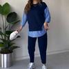 2024 Women's European & American Fashion Patchwork Crew Neck Loose Slimming Sweatshirt & Pants Set