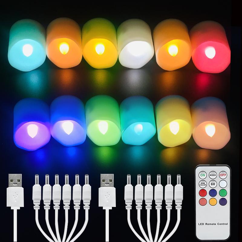 USB Rechargeable Candles Timer Remote LED Christmas Candles Plastic Flameless Flicker For Wedding Home Decoration Candle Light