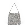 Leopard Flat Hobo Shopper Bag (White)