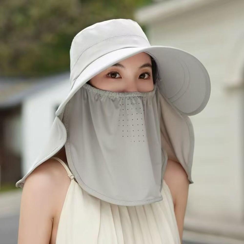 Wide Brim Foldable Shawl Hat Anti UV Adjustable Integrated Face Mask Fisherman Hat Sun Hat Large Brim Tea Picking Hat Gardening